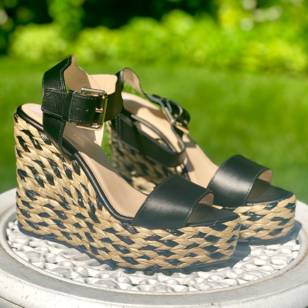 Karen Millen Black Straw Wedges